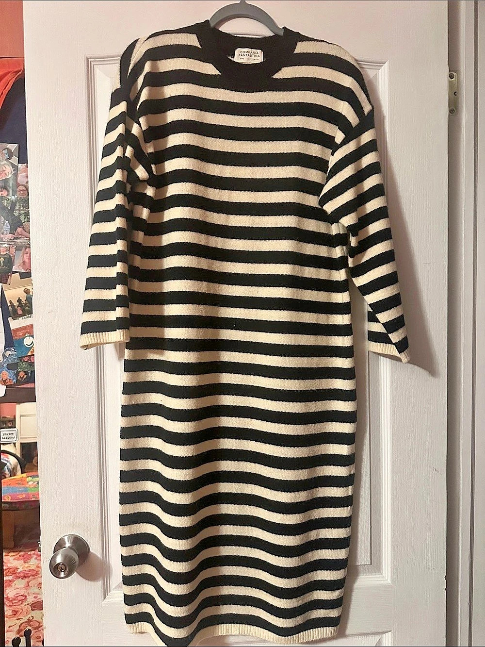 Compañía Fantástica Striped Midi Dress in Black & Cream Like New